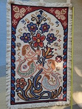 TENTURE MURALE SIRENES ET FLEURS TAPISSERIE ARTISANAT PORTUGAL  60 X 100 cm