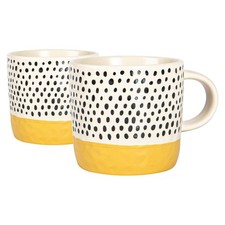 2x céramique Trempé Dots mugs à café tasses à thé de couleur moutarde 385ml
