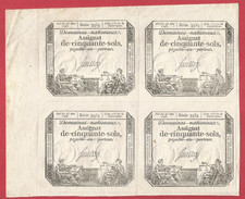 Planche de 4 assignats 50 sols du 23 Mai 1793 - An 2 ème de la République