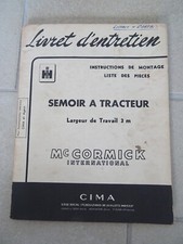 MC CORMICK SEMOIR A TRACTEUR livret d'entretien Workshop tracteur