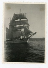 PHOTO snapshot, été 1937 rencontre en mer brigantin brick goélette lougre