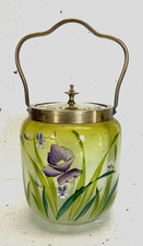 Joli SEAU A BISCUITS verre emaillé fleurs milieu XIXème