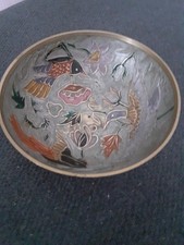 coupelle émaillée cloisonnée base en laiton Ø11cm décor oiseaux et fleurs