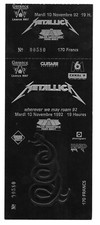 RARE / TICKET BILLET DE CONCERT - METALLICA : LIVE A PARIS ( FRANCE ) 1992