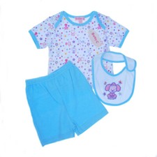 Ensemble short et bavoir bébé fille 3 pièces été aqua top, 0/3,3/6 6/9 mois