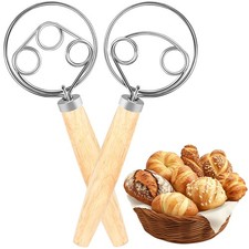 Fouet Danois en Acier Inoxydable 2 Pièces - Manche en Bois Léger pour Pâtes É...