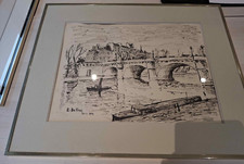Encre signée Emmanuel Bellini (1904-1989) datée de 1954, intitulé 'Pont neuf'.
