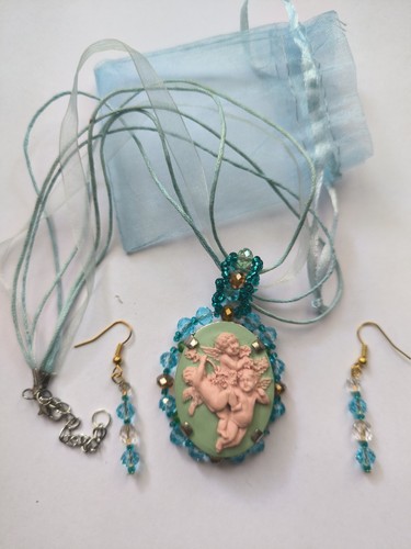 Collier ruban camée bleu - et,
