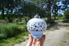 Petit Pied de Lampe en Opaline Bleu Ciel avec Petits Pois Art Déco Diamètre:11cm