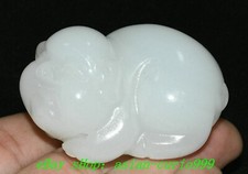 2.3" Chinese White Jade Carved FengShui Lucky Animal Pig Swine Statue Sculpture