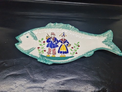 Grand plat poisson - plat, faïence