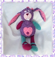 Doudou Peluche Lapin Violet Bleu Coeur Rose Etoile Blanc Cora Influx