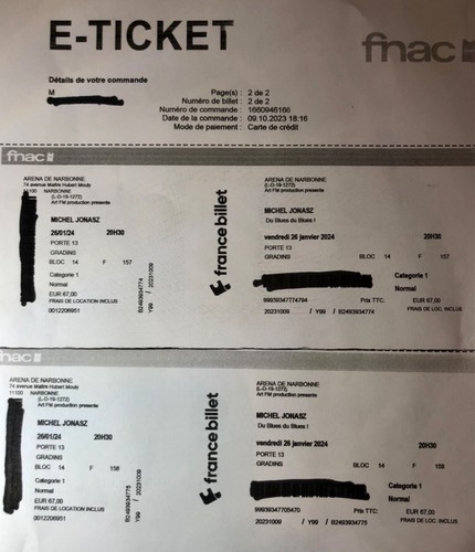 Vends places concert - places, de
