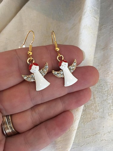 Angel earrings enamel dangle - angel,