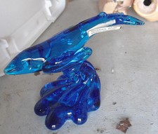 Beautiful Vinci Blue Art Glass Humpback Whale Figurine 4" Tall