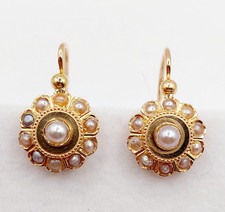 Dormeuses antique or rose 18k marguerite et perles (circa 1900)