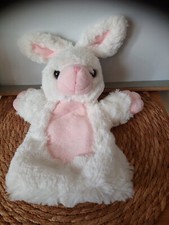 Doudou peluche lapin blanc rose marionnette DNG Cash