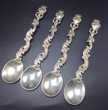 Ancien Européen Argent Sterling Set 4 Figuratifs Putti Orné Cuillères 15.2cm