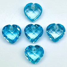VVS 5 Pièces Naturel Perforé Topaze Bleu 10mm Forme Coeur Checker Coupe Ample