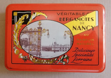 Boite tole ancienne rectangulaire  VERITABLES BERGAMOTES de NANCY orange doré