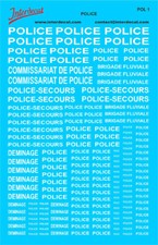 Police Française 1 1/43 Décalcomanies blanc 120x85mm INTERDECAL