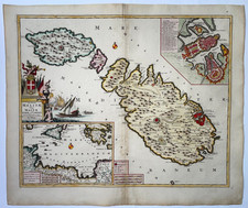 MALTA c. 1720 DE WIT / COVENS MORTIER LARGE UNUSUAL ANTIQUE MAP 18TH CENTURY