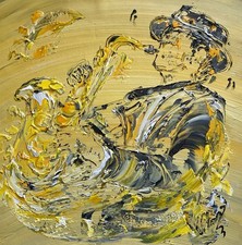 Musicien Saxophoniste Musique Jazz PEINTURE TOILE TABLEAU Original Neuf 40x40cm