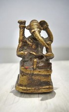Laiton Antique God Ganesha Idol Figurine Original Old Fin Main Crafted Gravée
