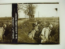 plaque photo stéréo  guerre 14-18 montdidier 1918 pendant l'attaque