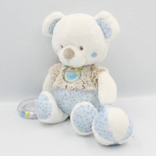 Doudou ours blanc beige - , bleu