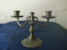ANCIEN BOUGEOIR CANDELABRE 2 BOUGIES BRANCHES LUMIERE ETAIN DECORATION VINTAGE