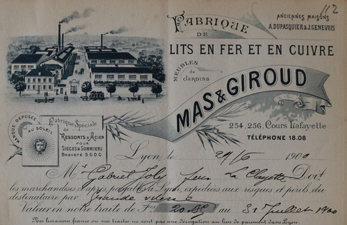 Facture lyon 1900 - 1900, fer