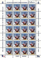 DG02qc-1FD: Feuillet 28 vignettes de Gaulle Vive le Québec Libre! 1967-2002
