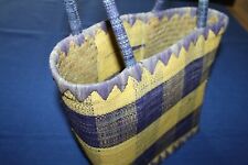 Petit panier style cabas pour faire les courses en paille jaune mauve