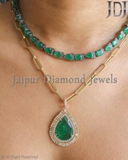 Pendentif Émeraude Diamant Or 14k Jaune Pierre Précieuse Cadeau De Noël Bijoux