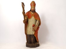 Statue bois sculpté polychrome évêque crosse Saint-Eloi XVIIIème siècle