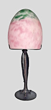 Art Deco lamp 17" tall mottled green and rose tinted glass hammered steel France