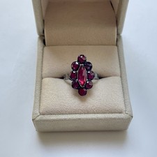 ANCIEN Bague Marquise Grenats Perpignan Or 18k ANTIQUE Garnet Gold Ring