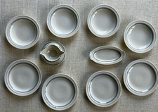 PARTIE DE SERVICE DINETTE ART DECO PORCELAINE LIMOGES PATE CELADON FILETS BLEUS