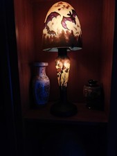 MAGNIFIQUE Lampe verre champignon Gallé Tip MOTIF chauve souris bicolor