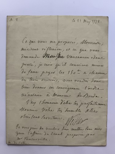 1778 lettre autographe de - 1778,