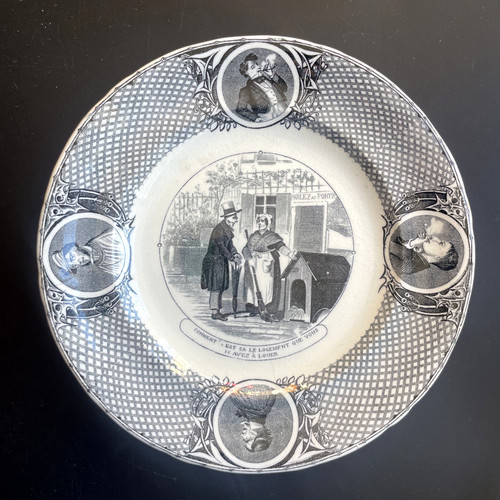 Assiette parlante grisaille - assiette,