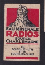 Ancienne  étiquette  Allumettes Belgique  149629 Eau Minérale Radios Charlemagne