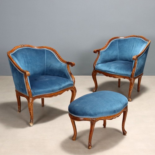 Fauteuils anciens avec pouf - fauteuils,