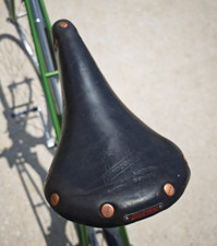 Selle vélo course vintage IDEALE 90 Speciale Compétition en cuir ~1960 noir-brun