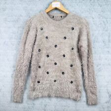 beige pull en fausse fourrure femme S 47 cm boutons 50% polyester 20 acrylique