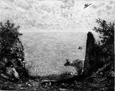 Les FALAISES de GRUCHY (Par Millet) - Gravure Grand Format 19e siècle