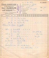 Facture   1959  TISSUS CONFECTION ETS GUY DUBOUIS A GLEIZE VILLEFRANCHE - M.