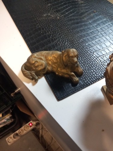 Encrier bronze chien couché - bronze, l