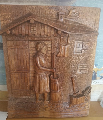 Sculpture murale bois ancienne - murale,